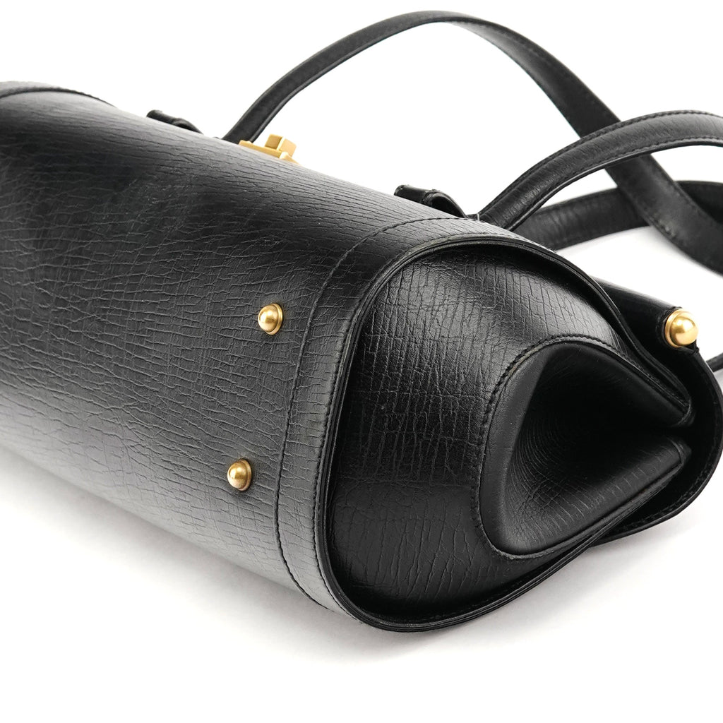 114993 Black Leather Bamboo Bullet Shoulder Bag