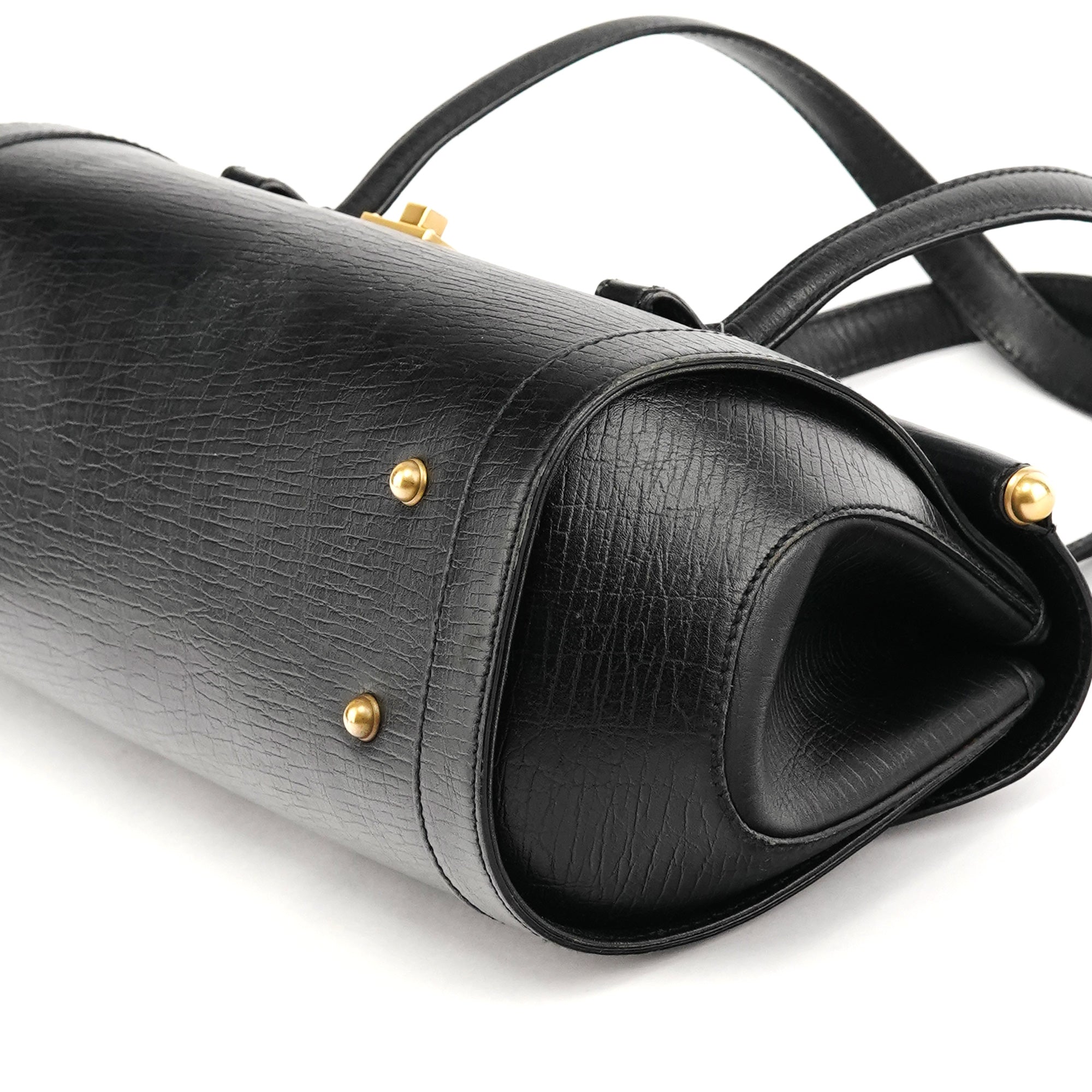 114993 Black Leather Bamboo Bullet Shoulder Bag