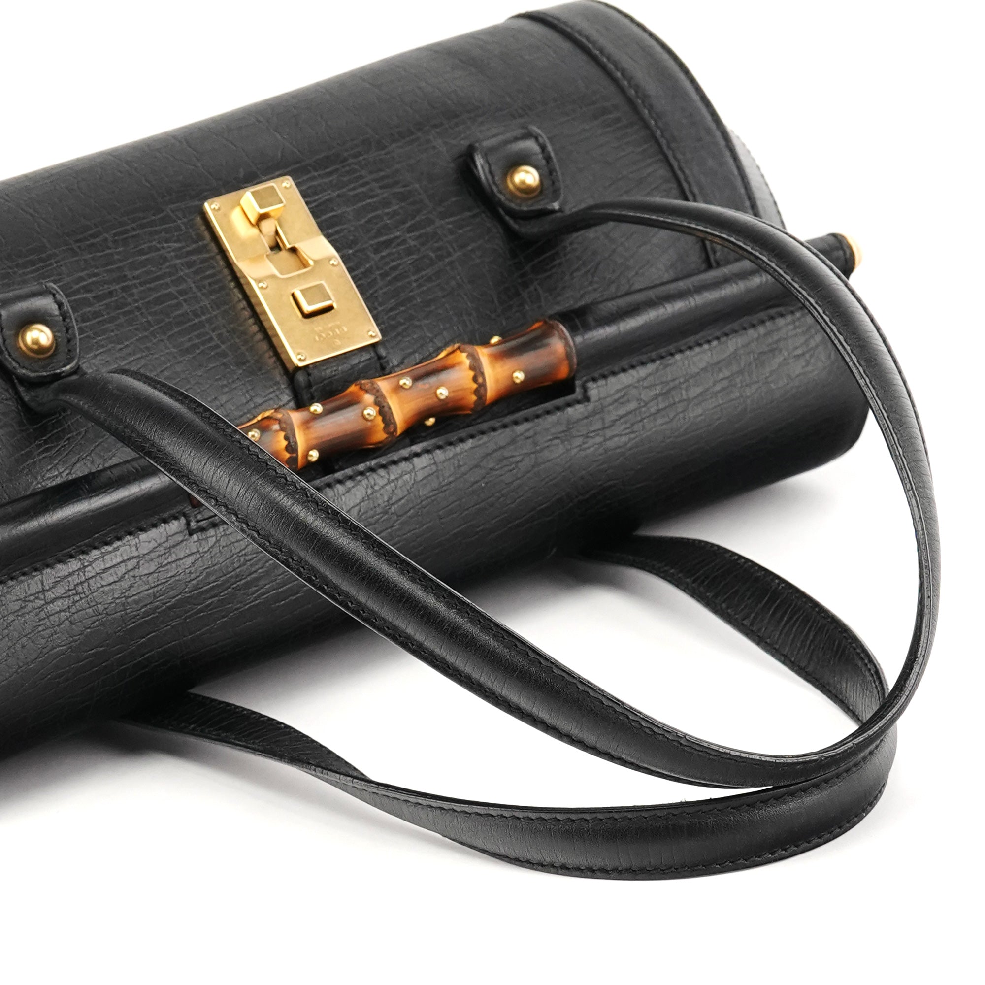 114993 Black Leather Bamboo Bullet Shoulder Bag