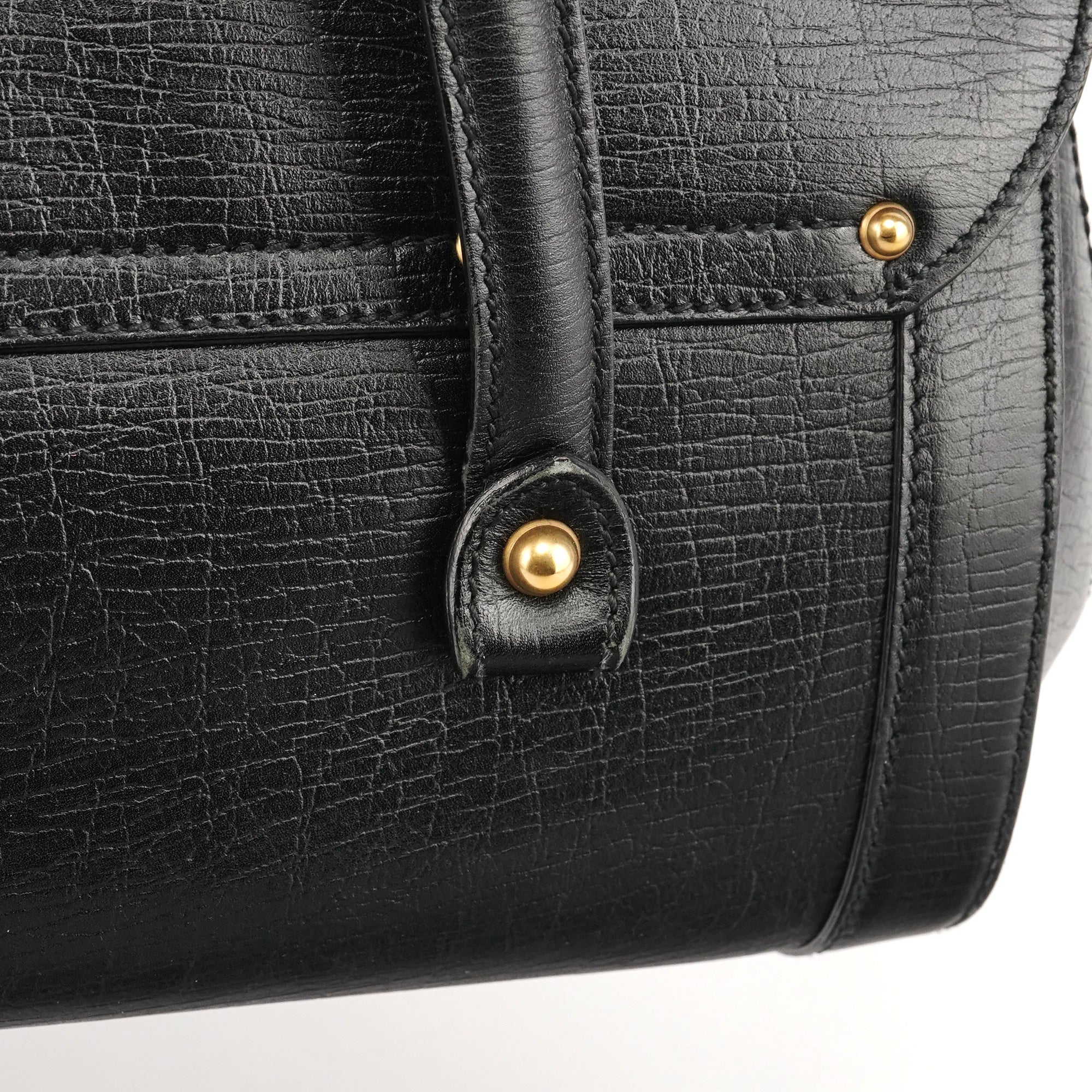 114993 Black Leather Bamboo Bullet Shoulder Bag