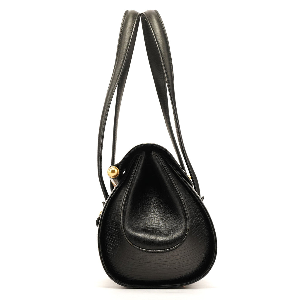 114993 Black Leather Bamboo Bullet Shoulder Bag