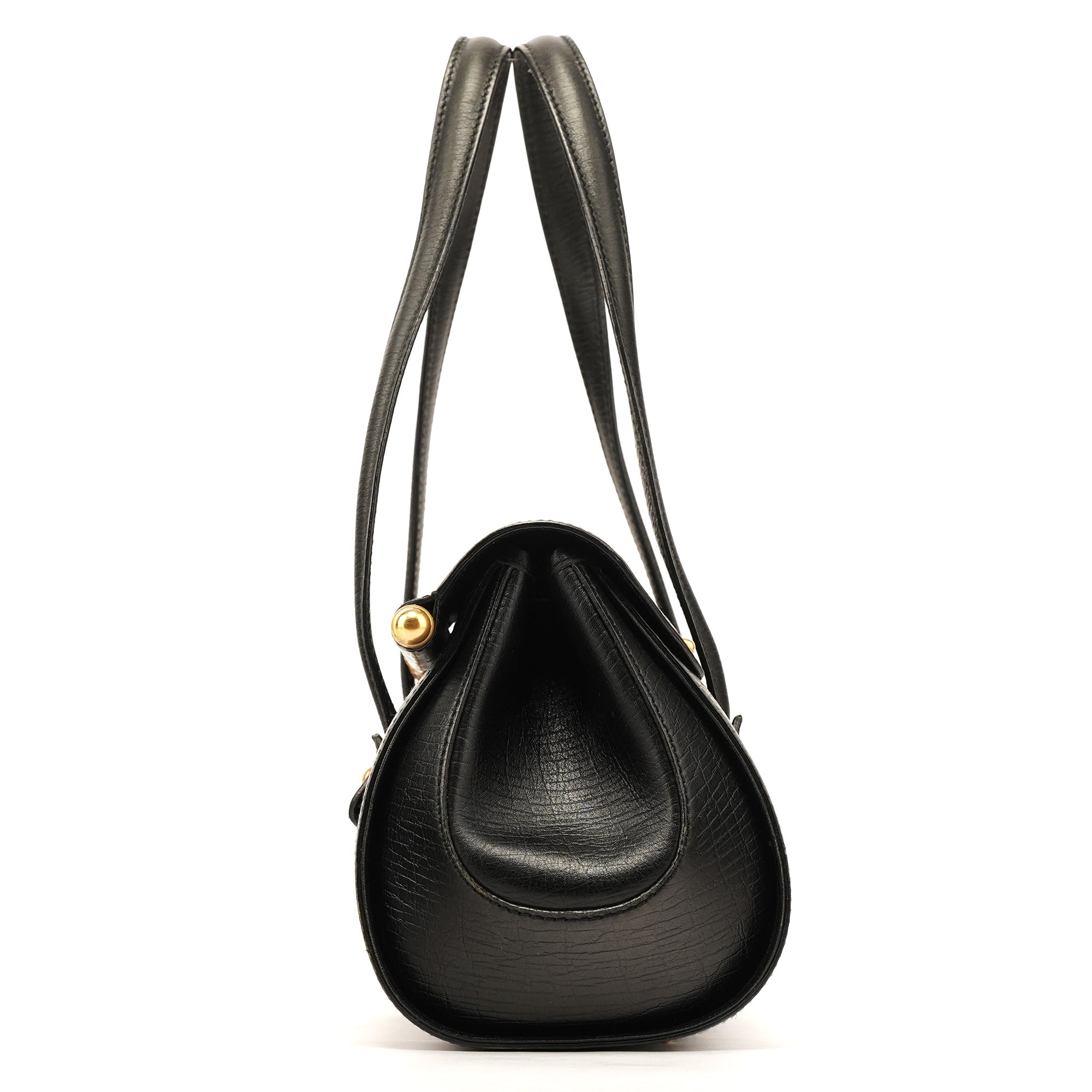 114993 Black Leather Bamboo Bullet Shoulder Bag