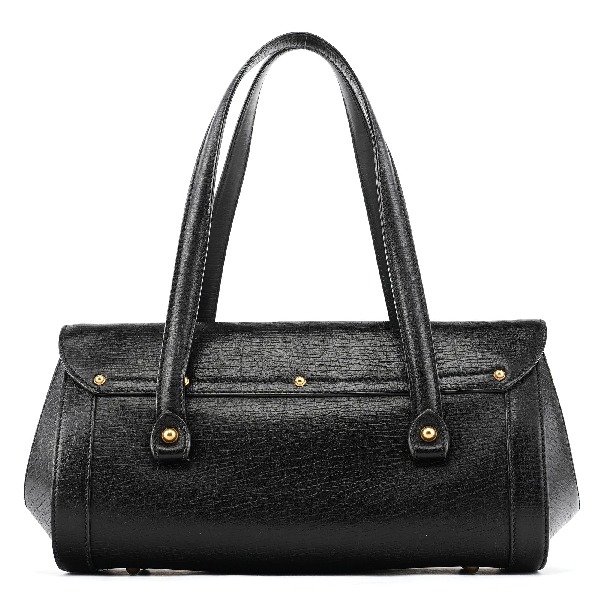 114993 Black Leather Bamboo Bullet Shoulder Bag