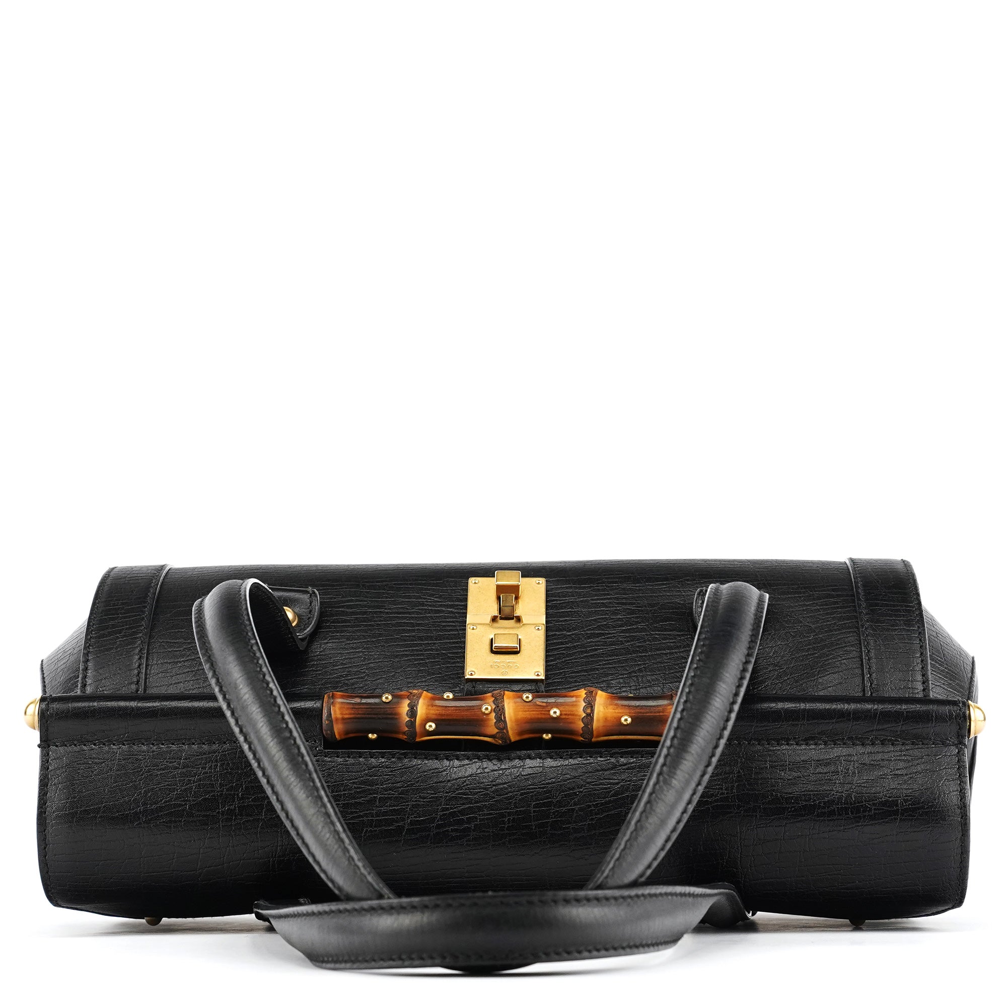 114993 Black Leather Bamboo Bullet Shoulder Bag