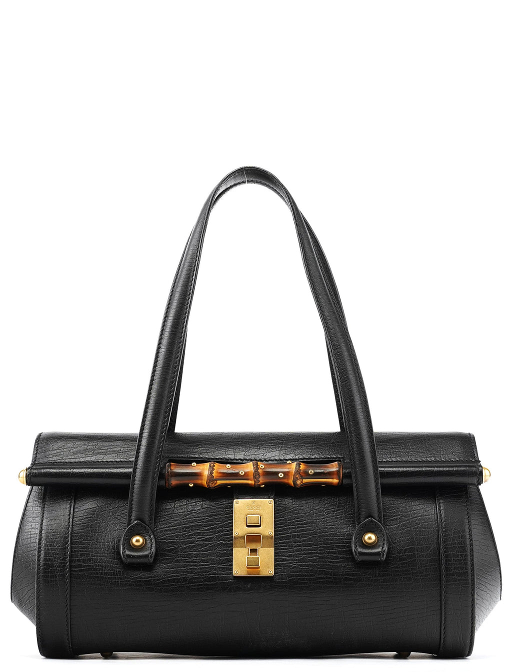 114993 Black Leather Bamboo Bullet Shoulder Bag