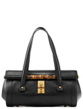 114993 Black Leather Bamboo Bullet Shoulder Bag