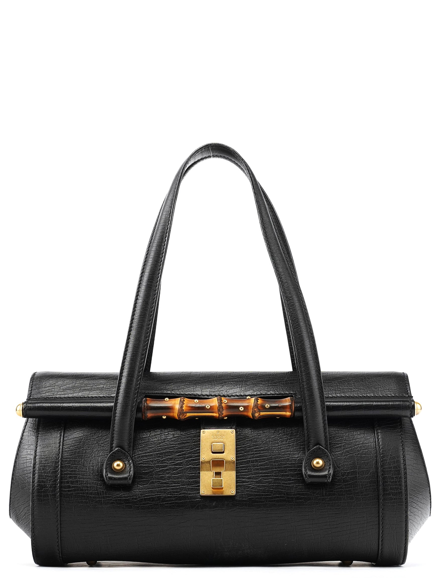 114993 Black Leather Bamboo Bullet Shoulder Bag