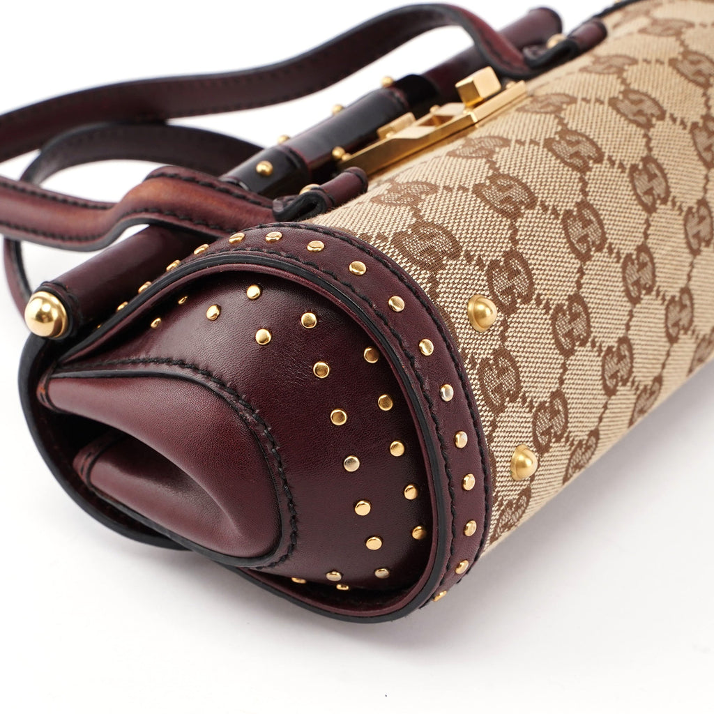 114994 Beige GG Burgundy Leather Studded Bag