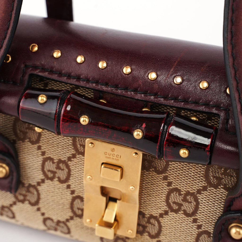 114994 Beige GG Burgundy Leather Studded Bag