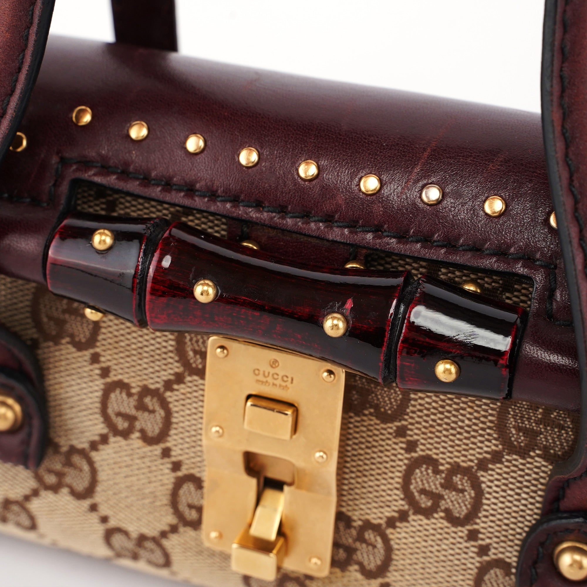 114994 Beige GG Burgundy Leather Studded Bag