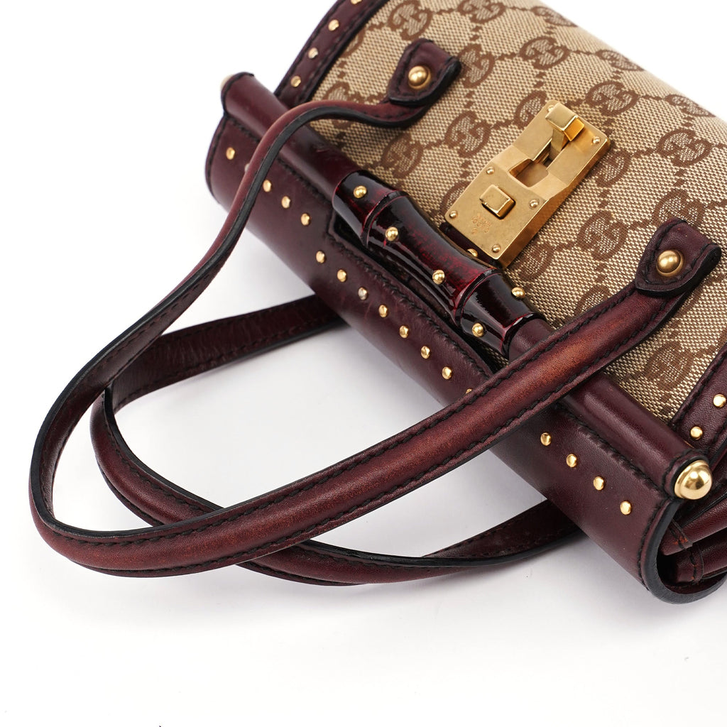 114994 Beige GG Burgundy Leather Studded Bag