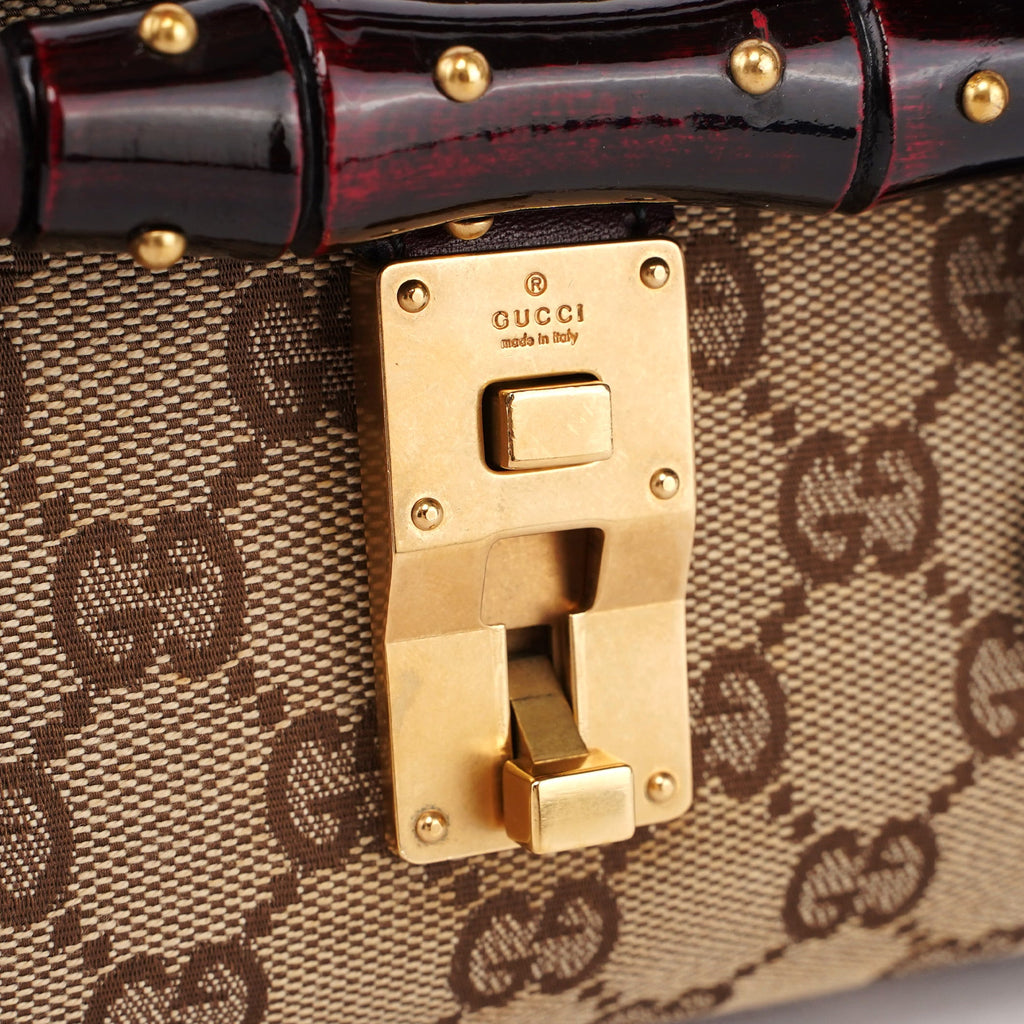 114994 Beige GG Burgundy Leather Studded Bag
