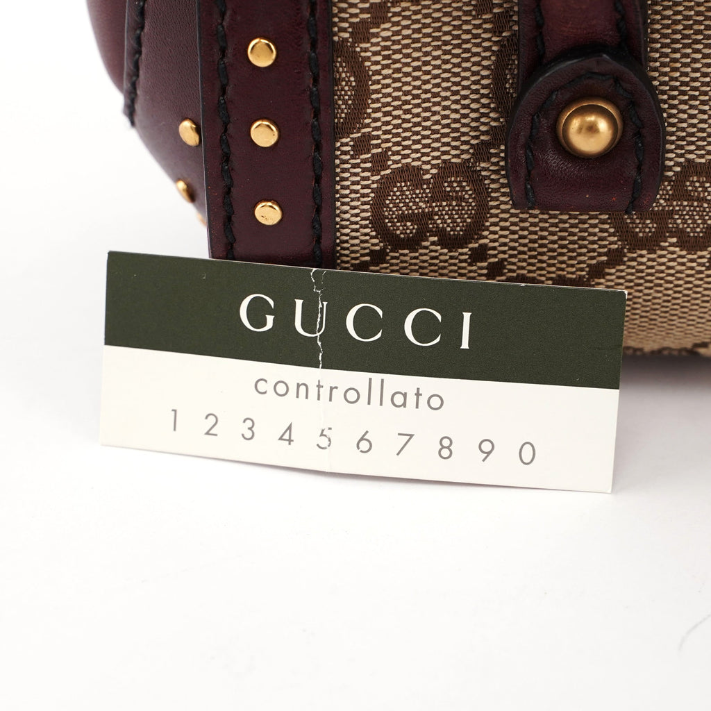 114994 Beige GG Burgundy Leather Studded Bag