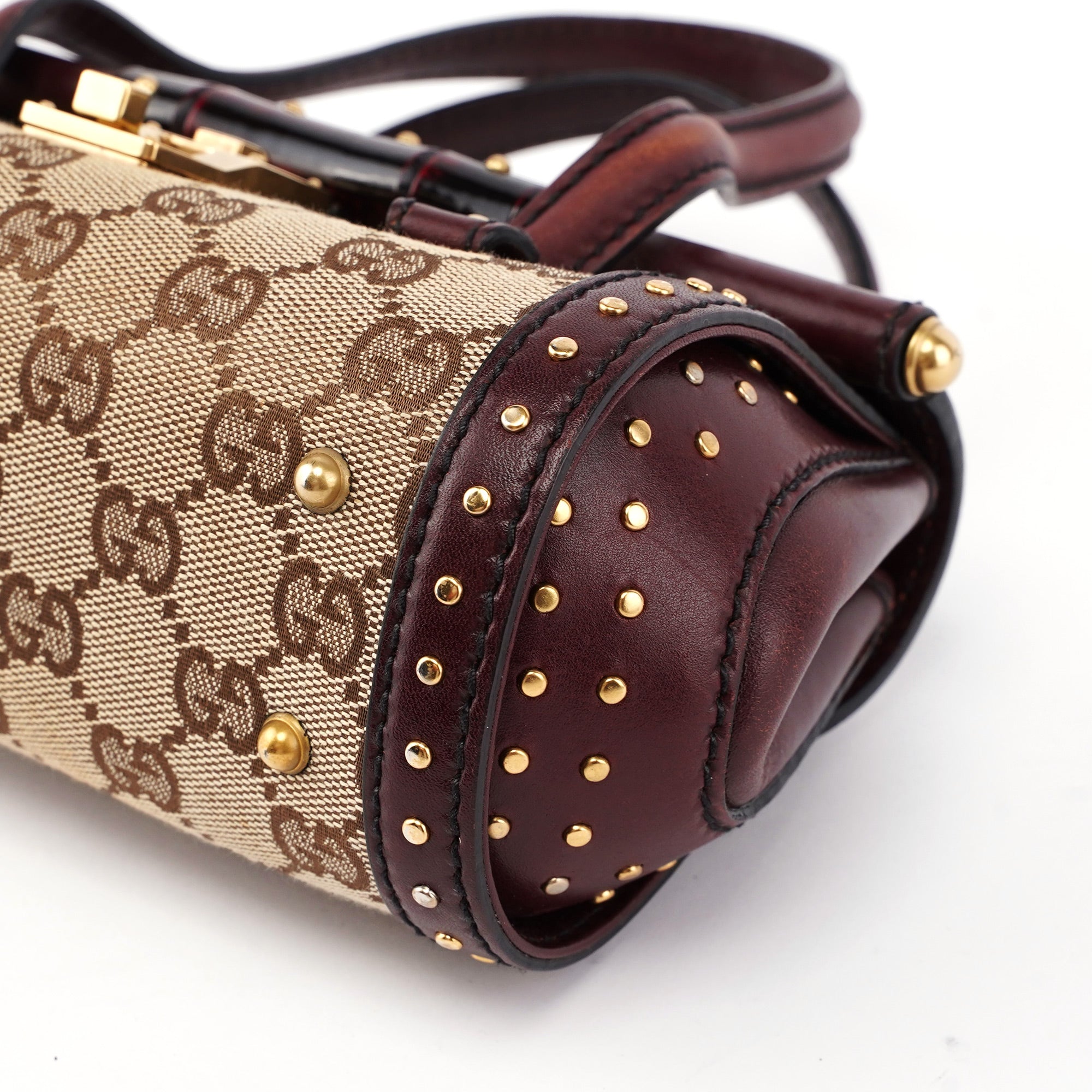 114994 Beige GG Burgundy Leather Studded Bag