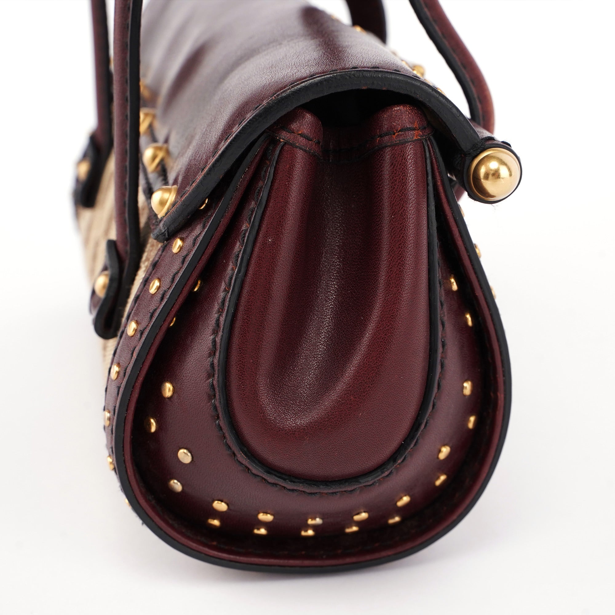 114994 Beige GG Burgundy Leather Studded Bag