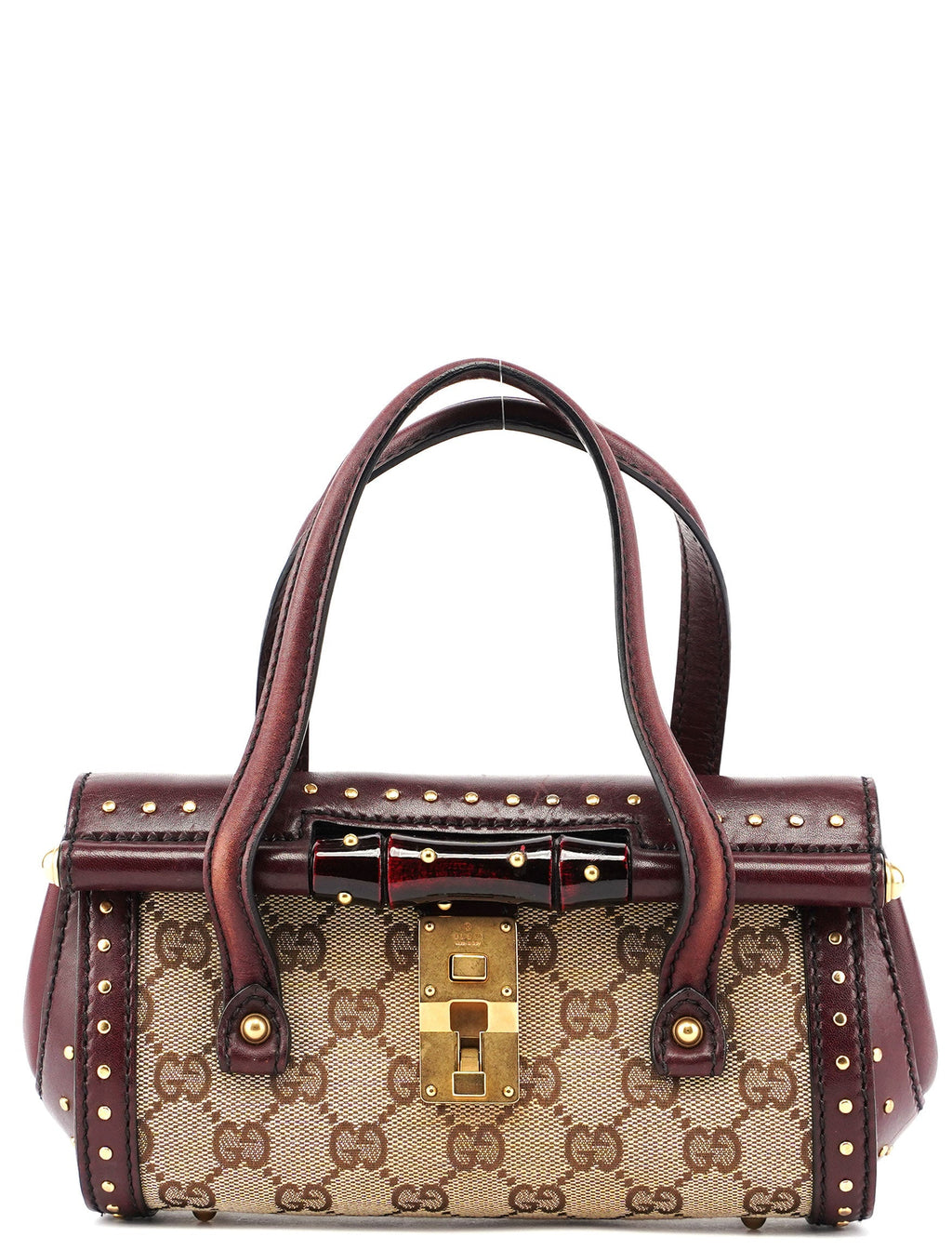 114994 Beige GG Burgundy Leather Studded Bag