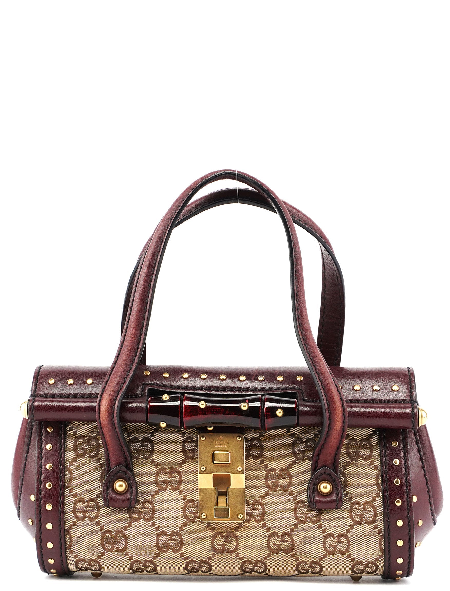 114994 Beige GG Burgundy Leather Studded Bag