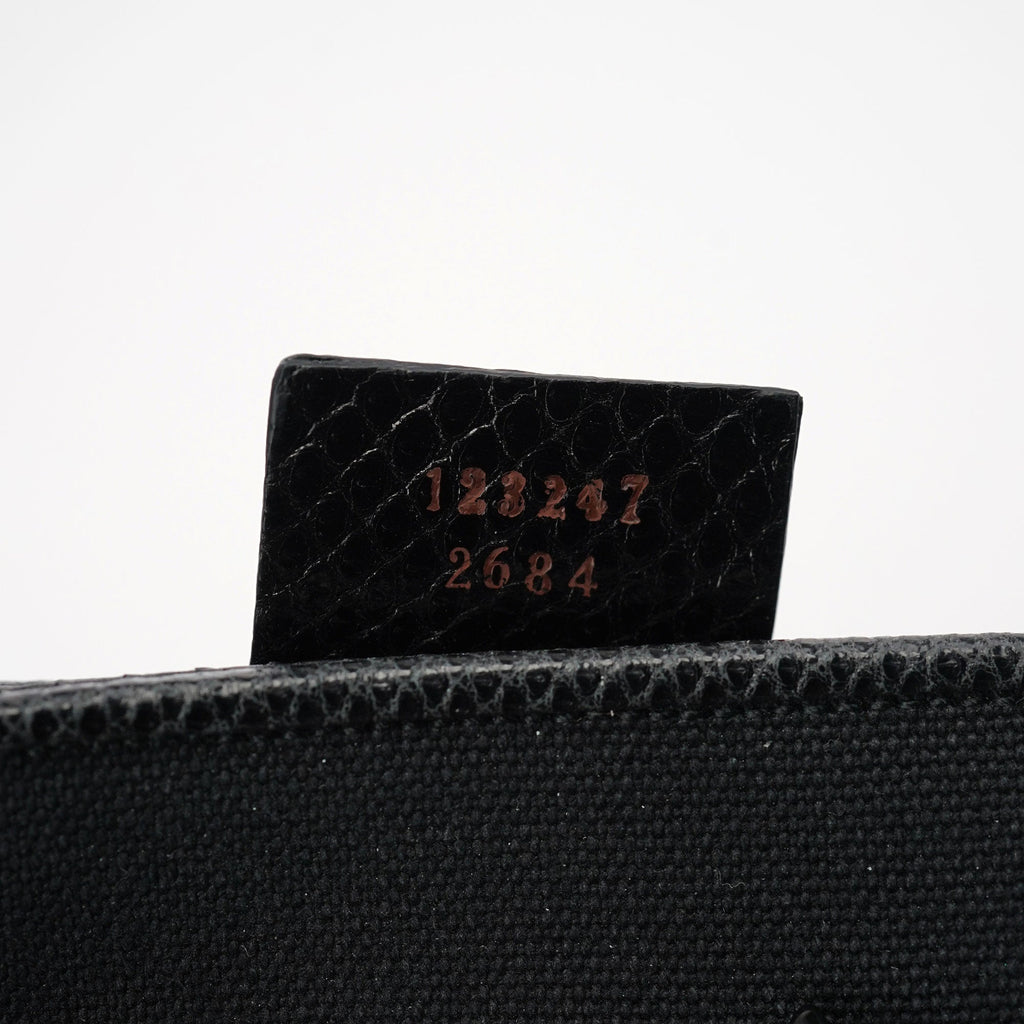 123247 Black Canvas Lizard Bamboo Shoulder Bag