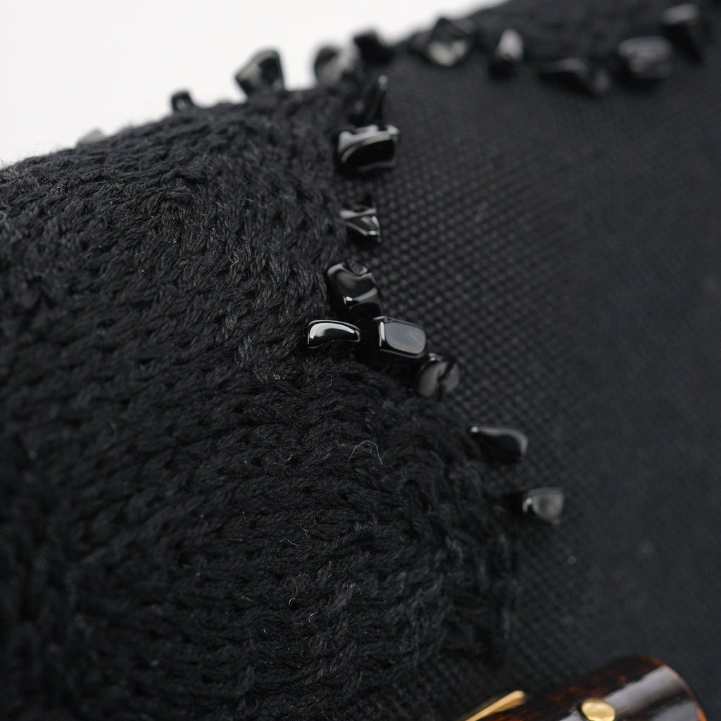 123247 Black Canvas Lizard Bamboo Shoulder Bag