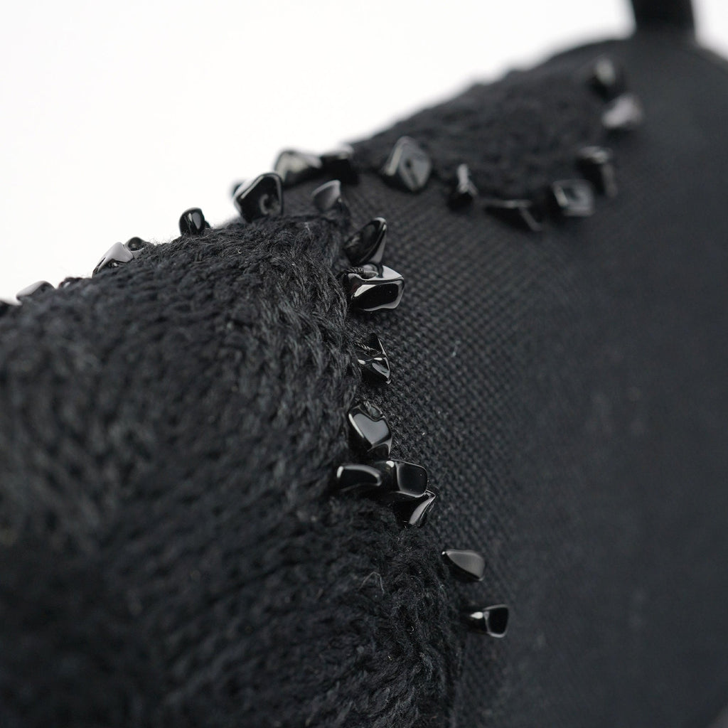 123247 Black Canvas Lizard Bamboo Shoulder Bag