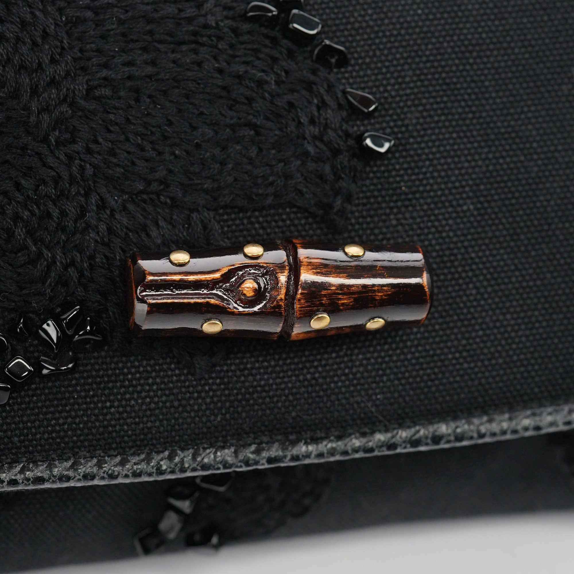 123247 Black Canvas Lizard Bamboo Shoulder Bag