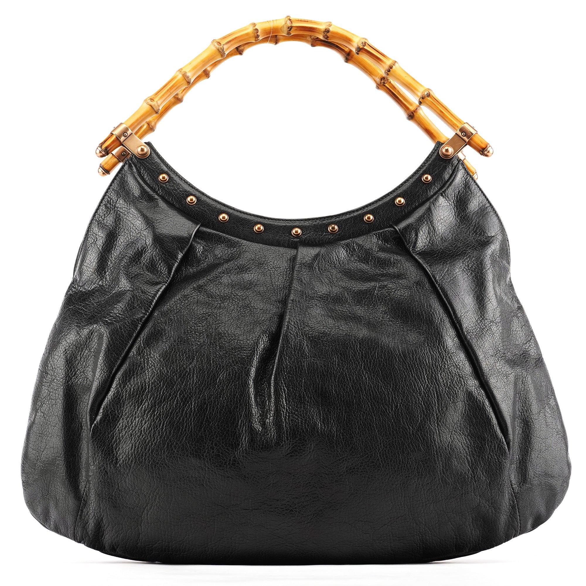 124 293 Black Leather Bamboo Handle Shoulder Bag