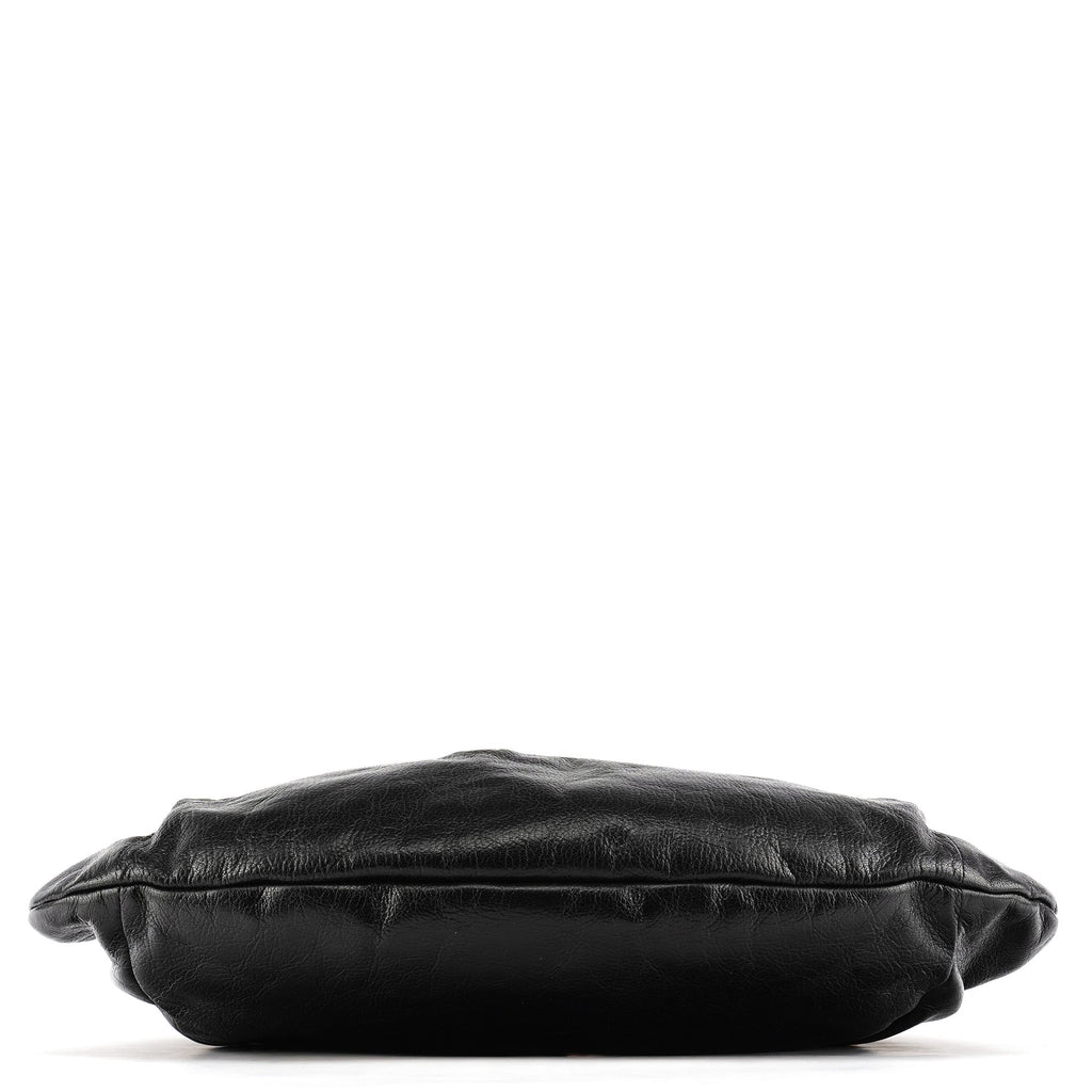 124 293 Black Leather Bamboo Handle Shoulder Bag