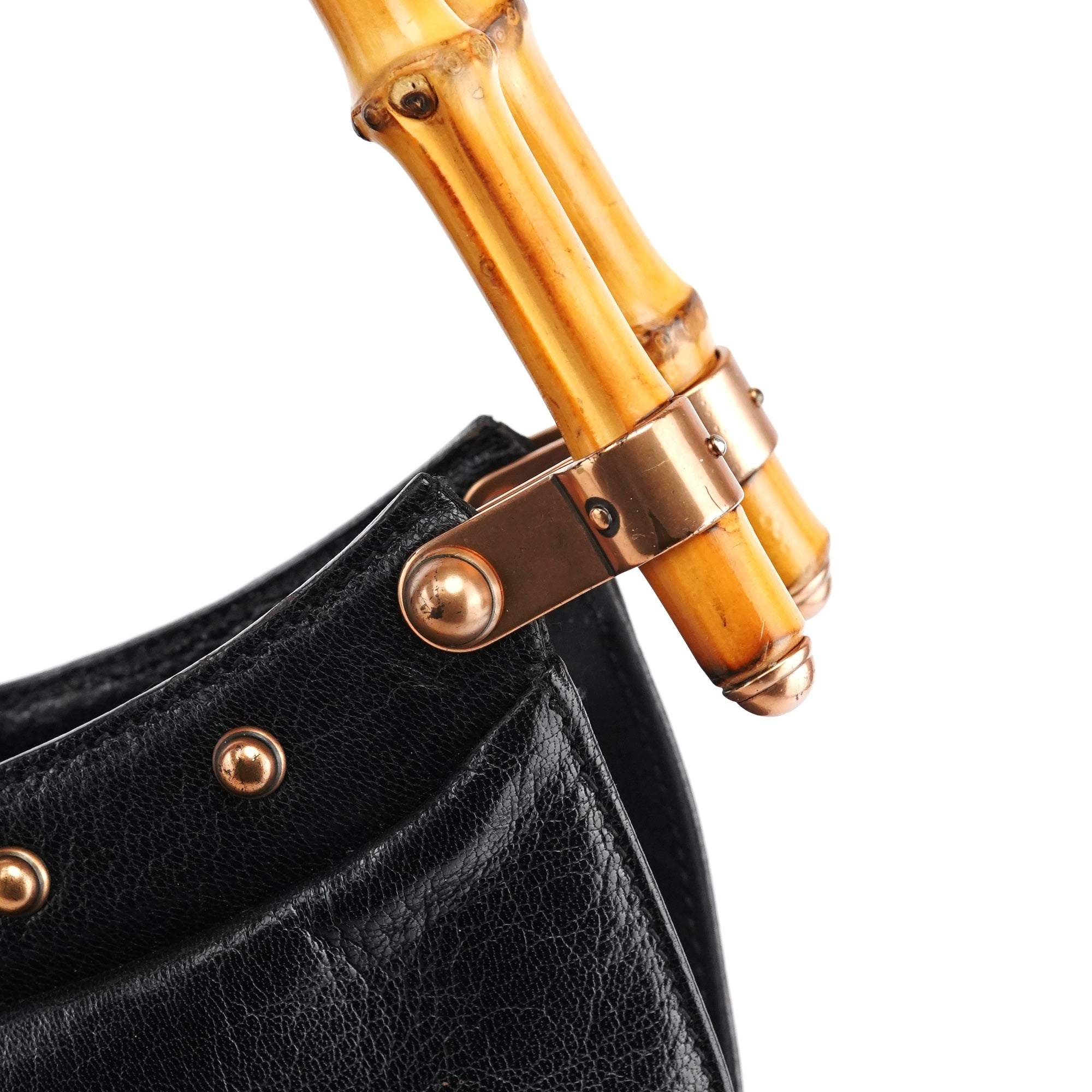 124 293 Black Leather Bamboo Handle Shoulder Bag
