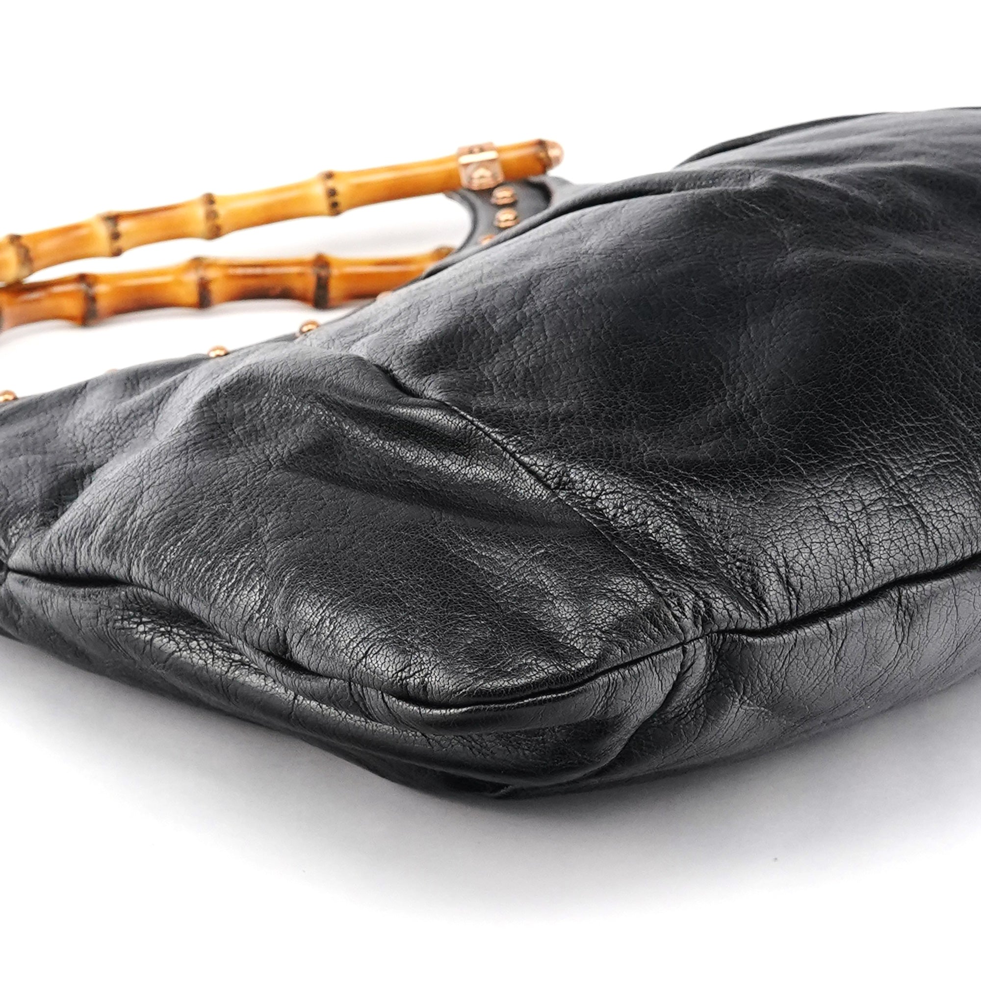 124 293 Black Leather Bamboo Handle Shoulder Bag
