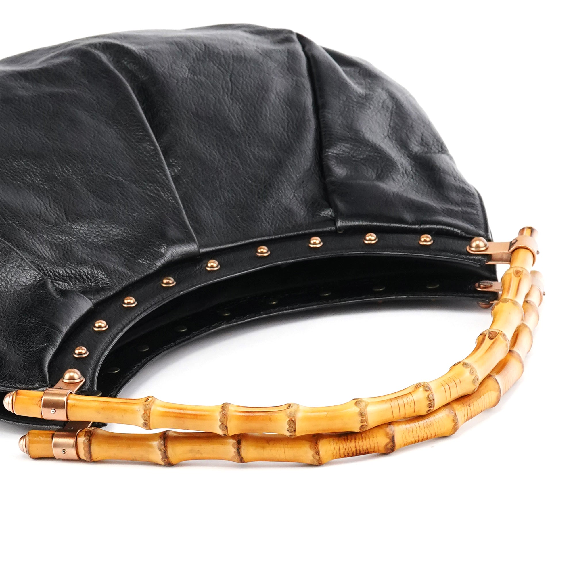 124 293 Black Leather Bamboo Handle Shoulder Bag
