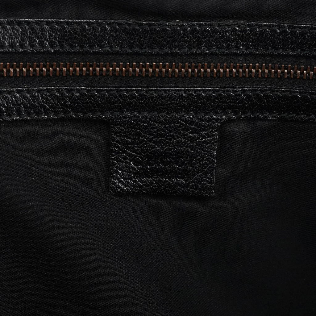 124 293 Black Leather Bamboo Handle Shoulder Bag