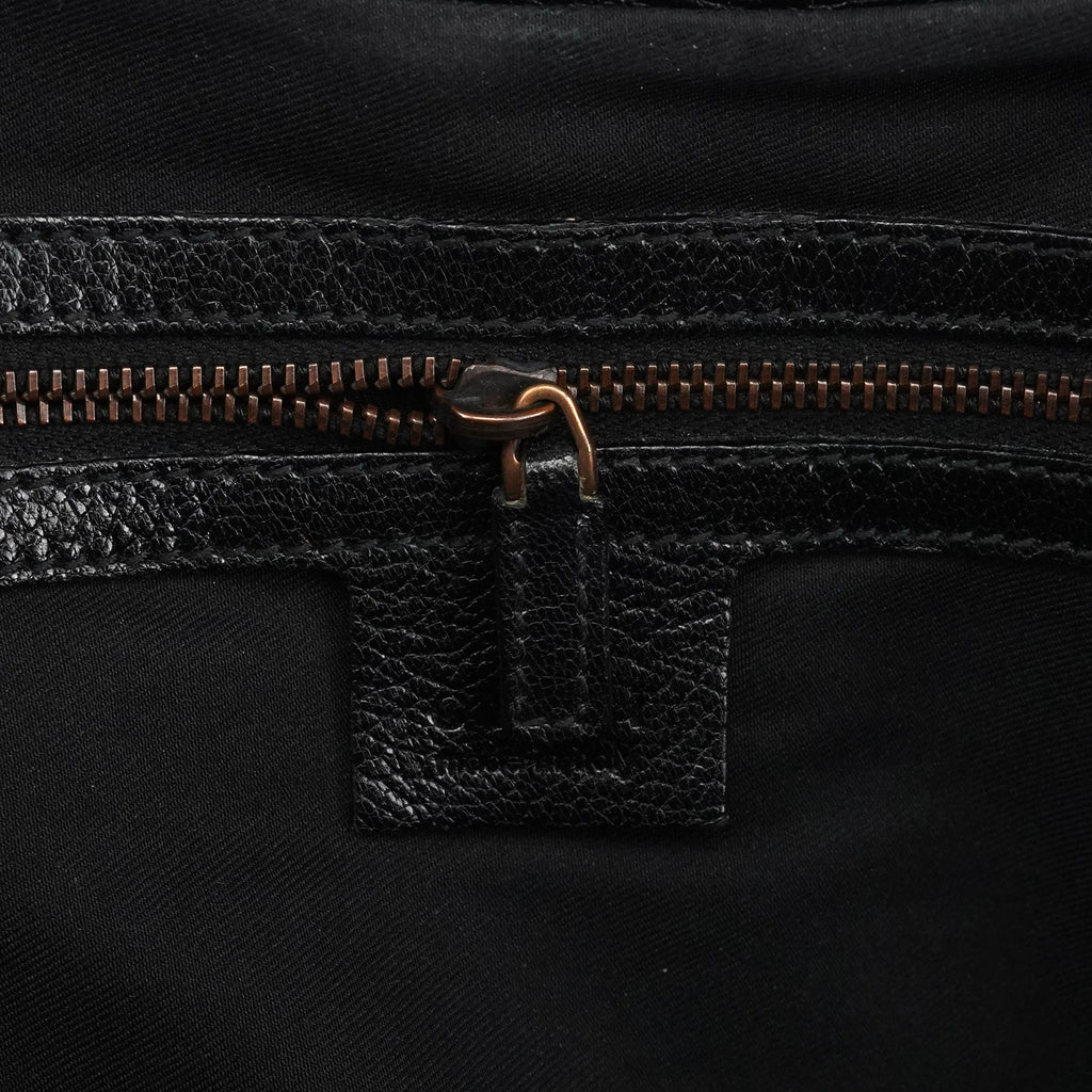124 293 Black Leather Bamboo Handle Shoulder Bag
