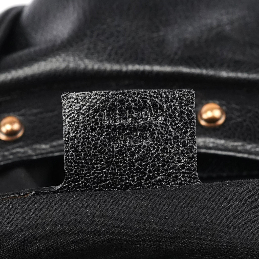124 293 Black Leather Bamboo Handle Shoulder Bag
