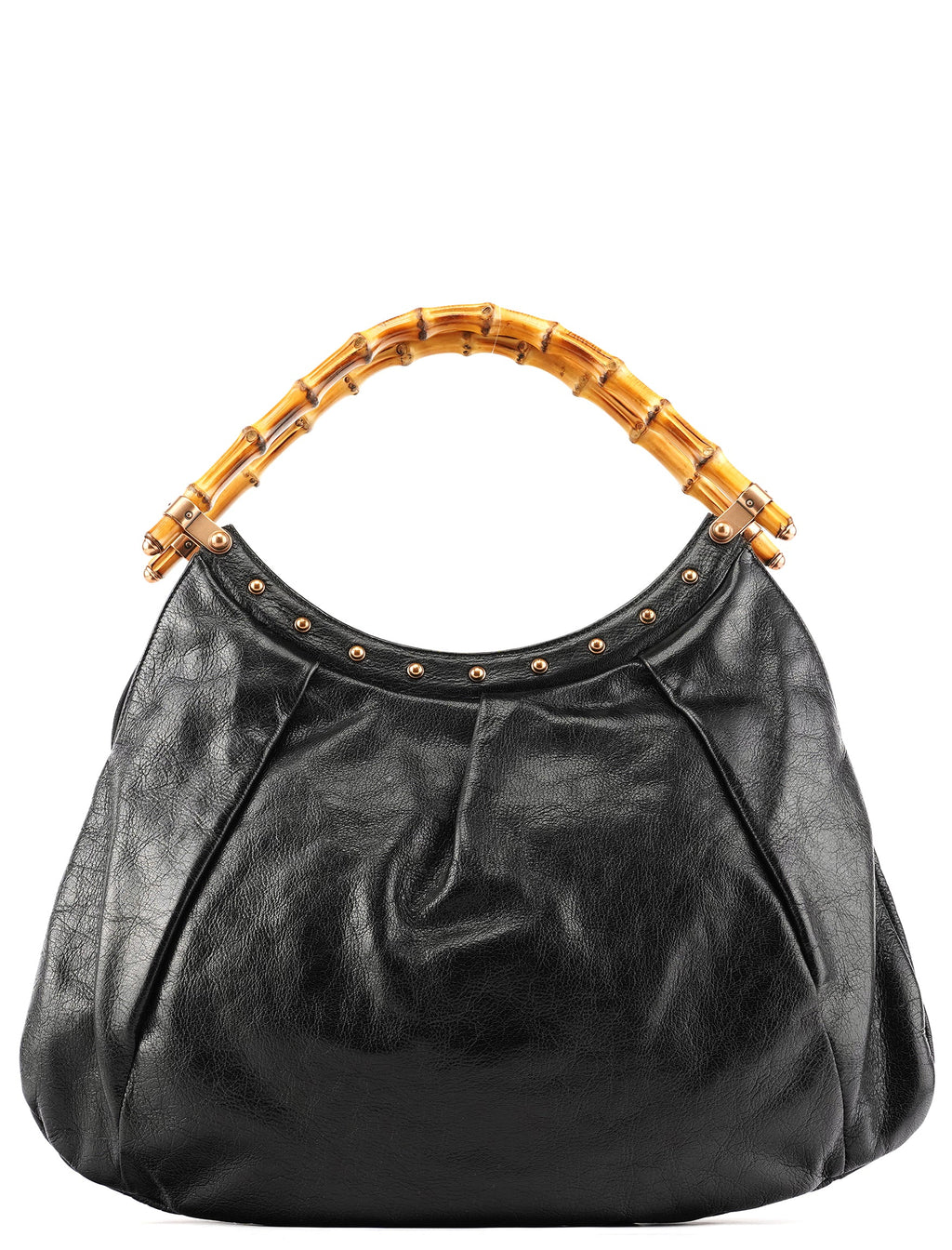 124 293 Black Leather Bamboo Handle Shoulder Bag