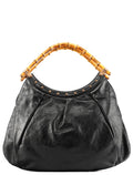 124 293 Black Leather Bamboo Handle Shoulder Bag