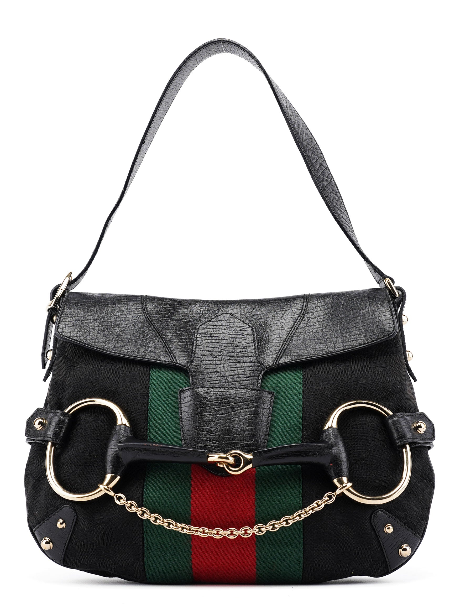 131096 Black GG Horsebit Shoulder Bag