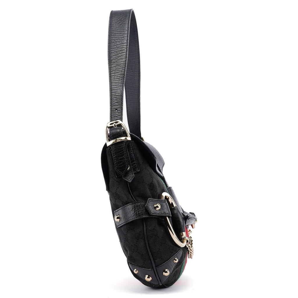 131096 Black GG Horsebit Shoulder Bag
