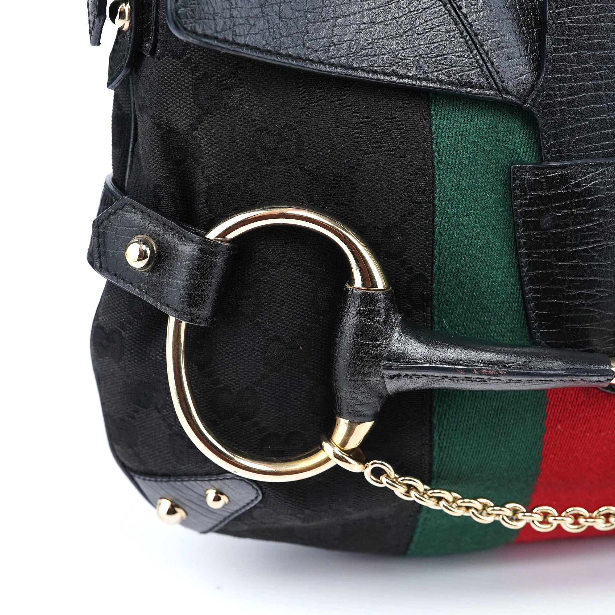 131096 Black GG Horsebit Shoulder Bag