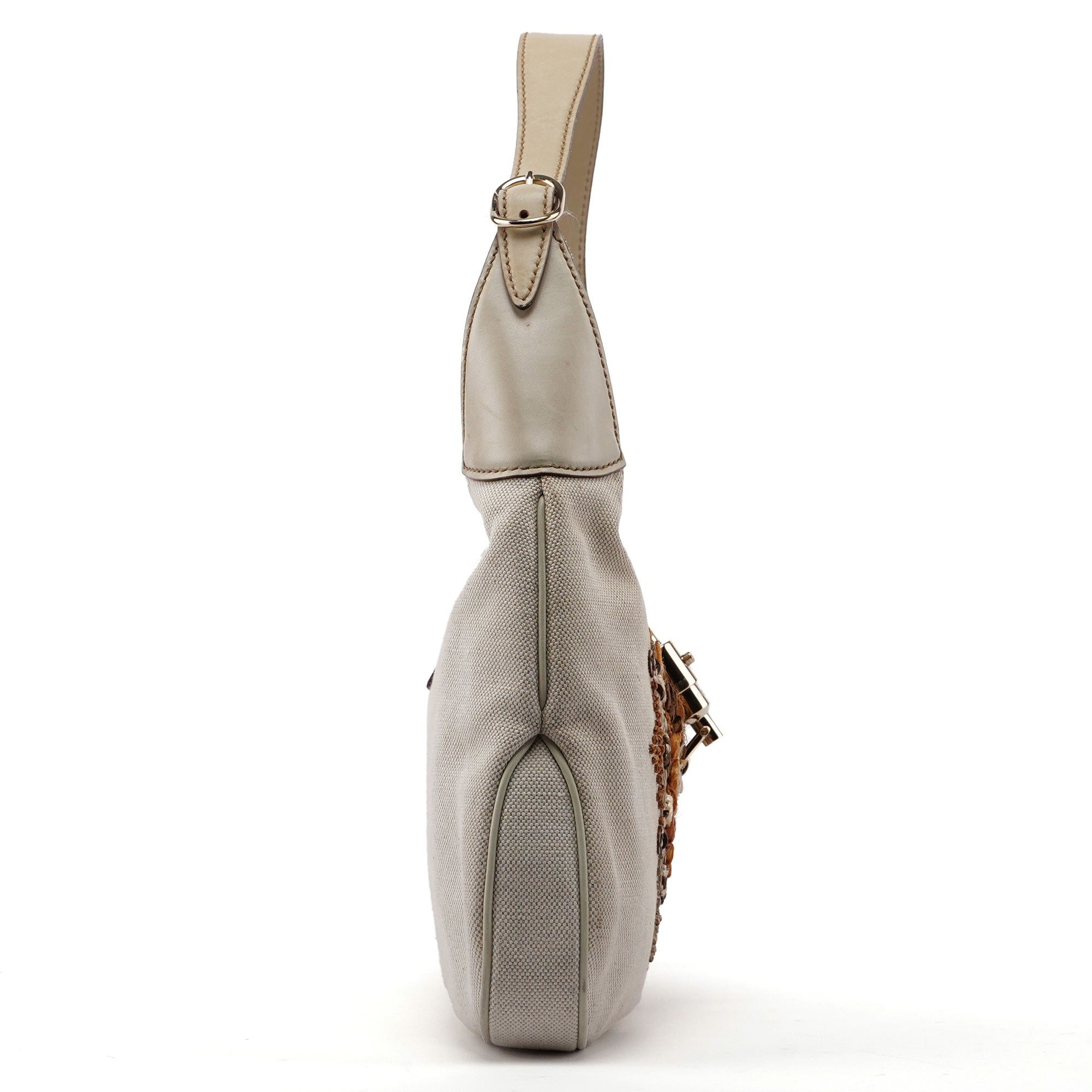 140040 Beige Canvas Sequin Jackie Shoulder Bag