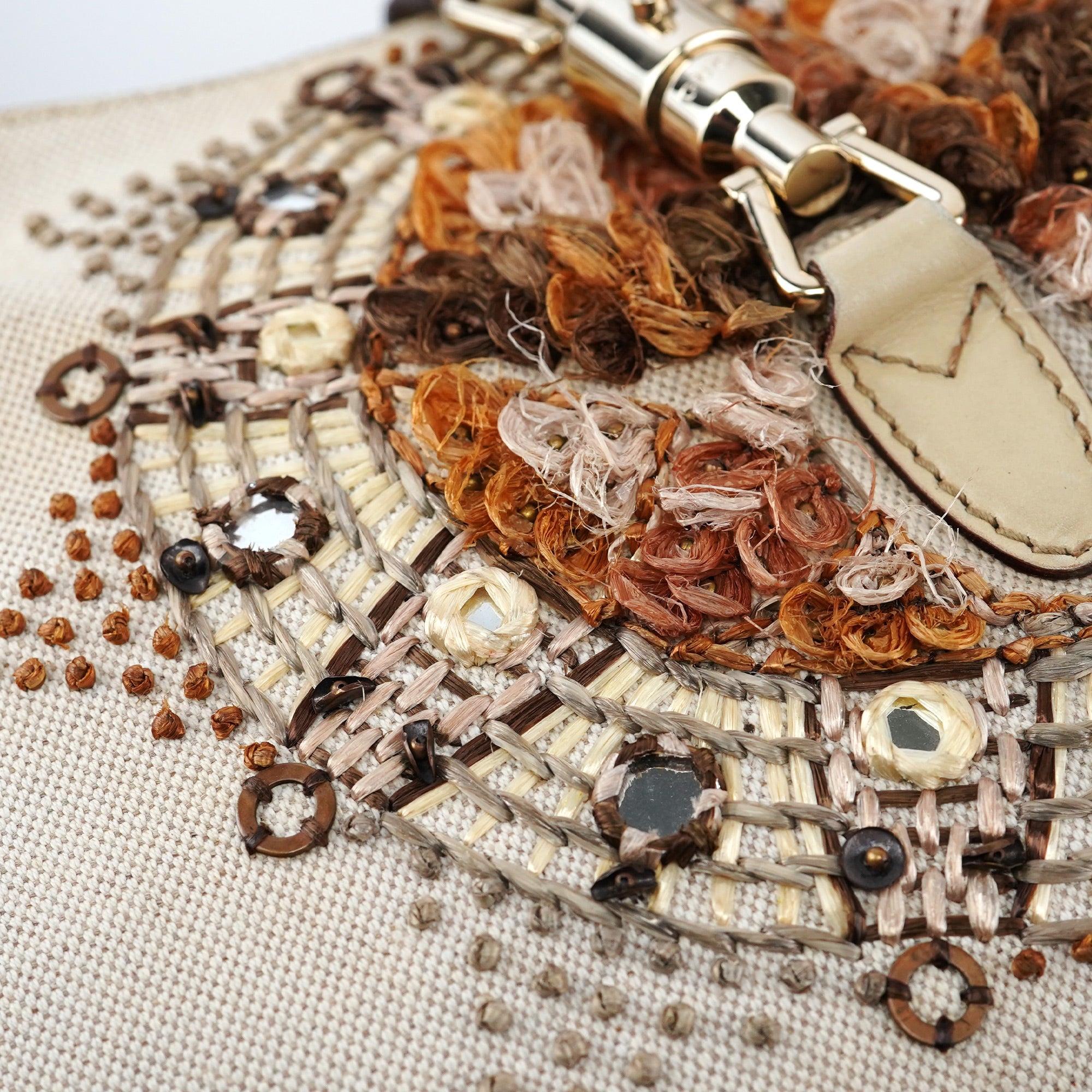 140040 Beige Canvas Sequin Jackie Shoulder Bag