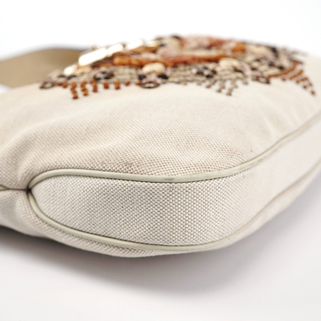 140040 Beige Canvas Sequin Jackie Shoulder Bag