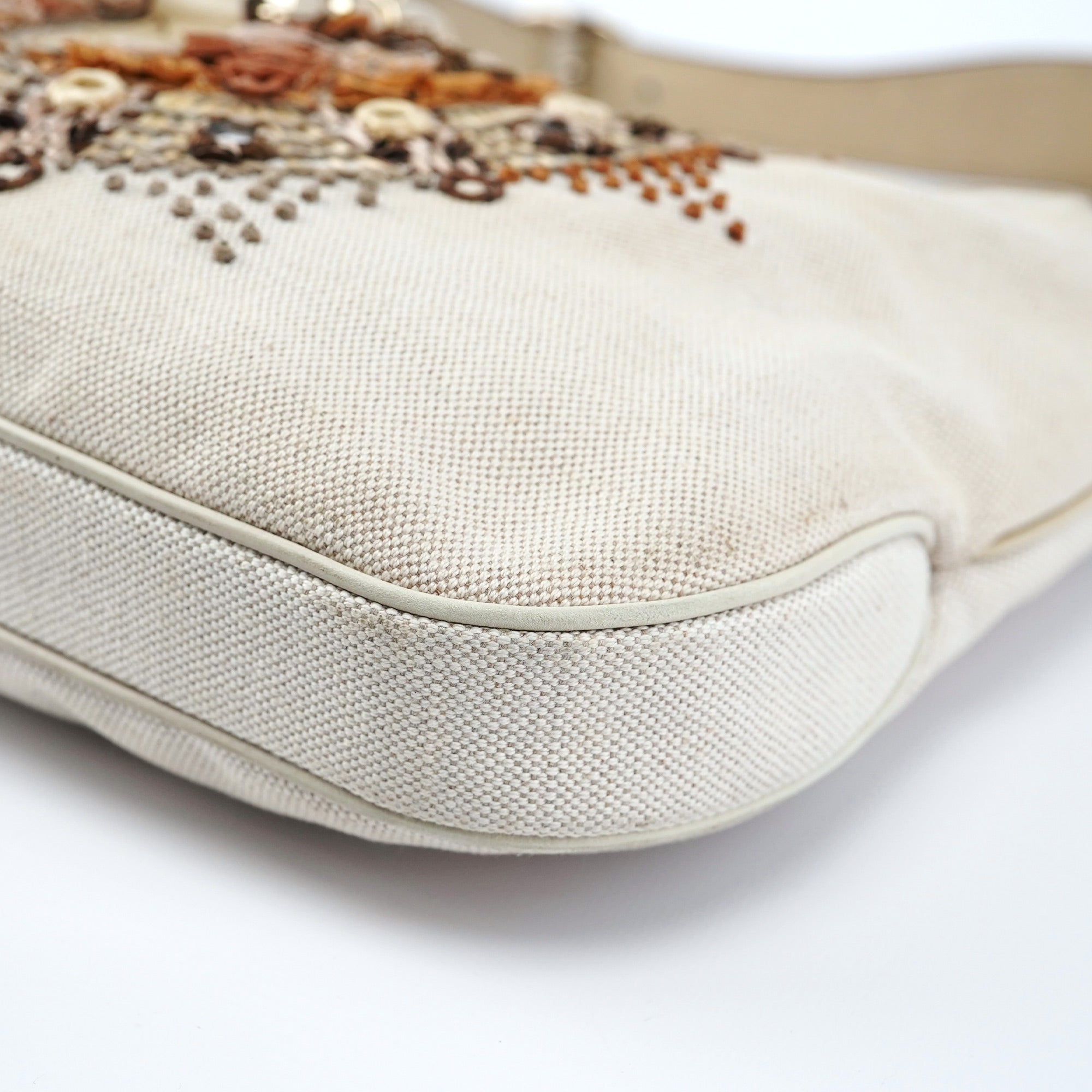 140040 Beige Canvas Sequin Jackie Shoulder Bag