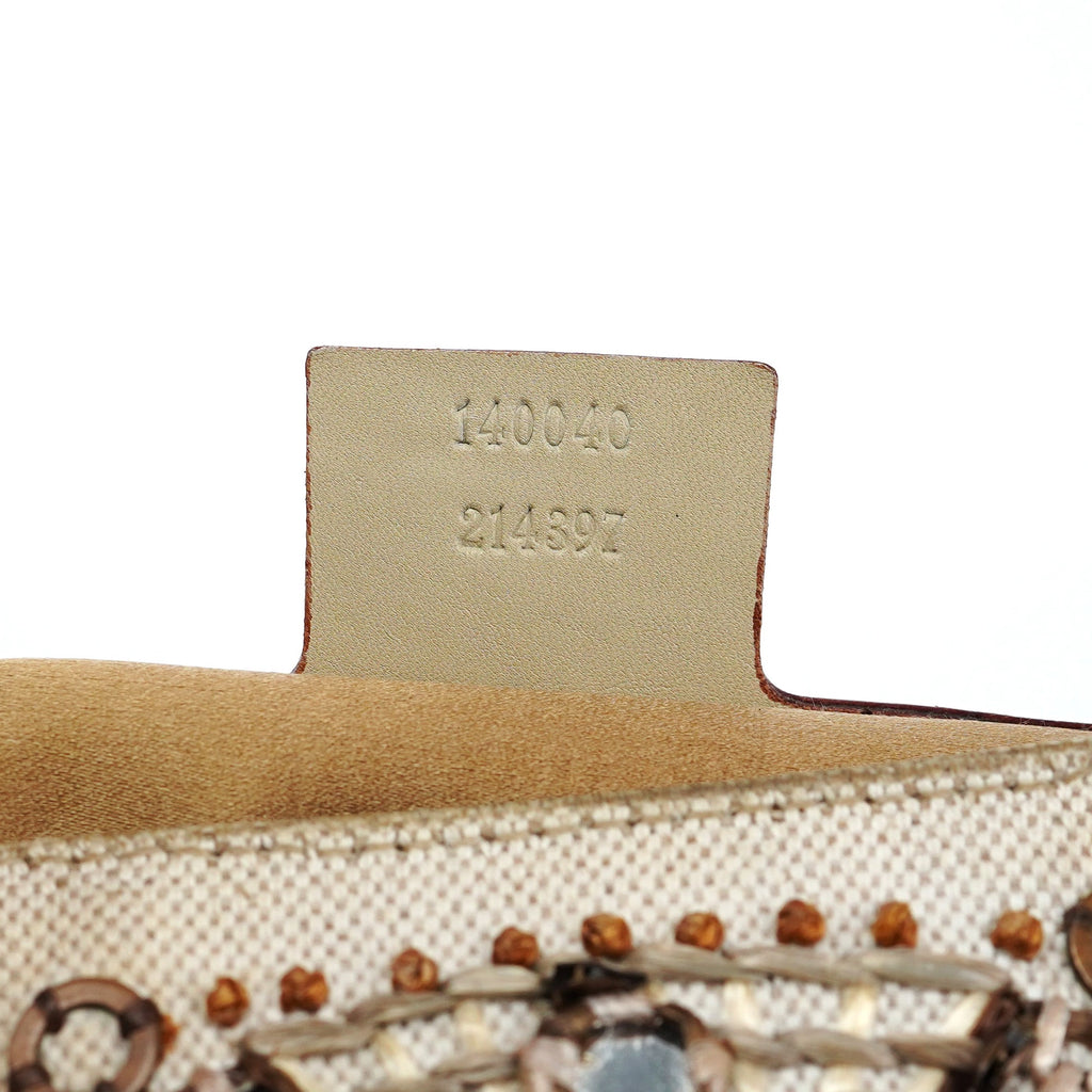 140040 Beige Canvas Sequin Jackie Shoulder Bag