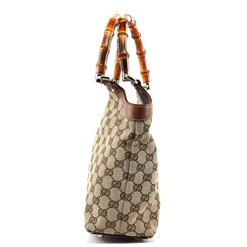 140203 Beige GG Bamboo Tote Bag
