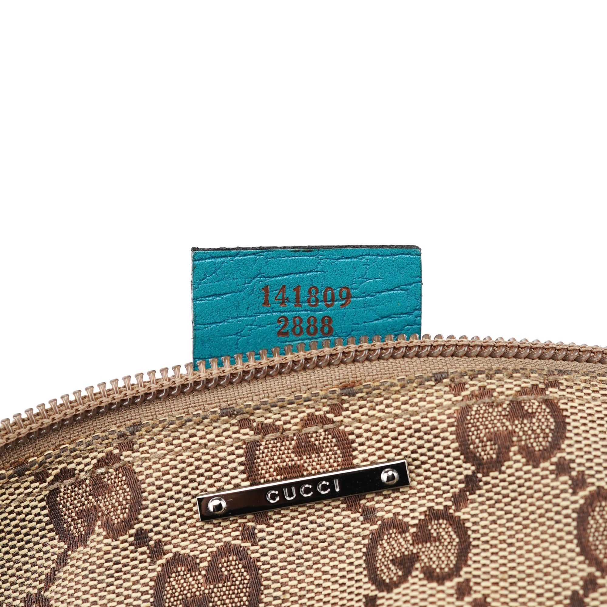 141809 Beige Turquoise GG Boat Pochette