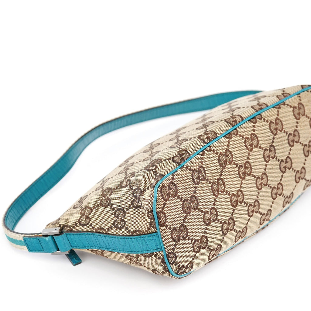 141809 Beige Turquoise GG Boat Pochette