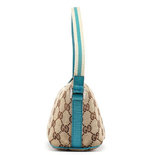 141809 Beige Turquoise GG Boat Pochette
