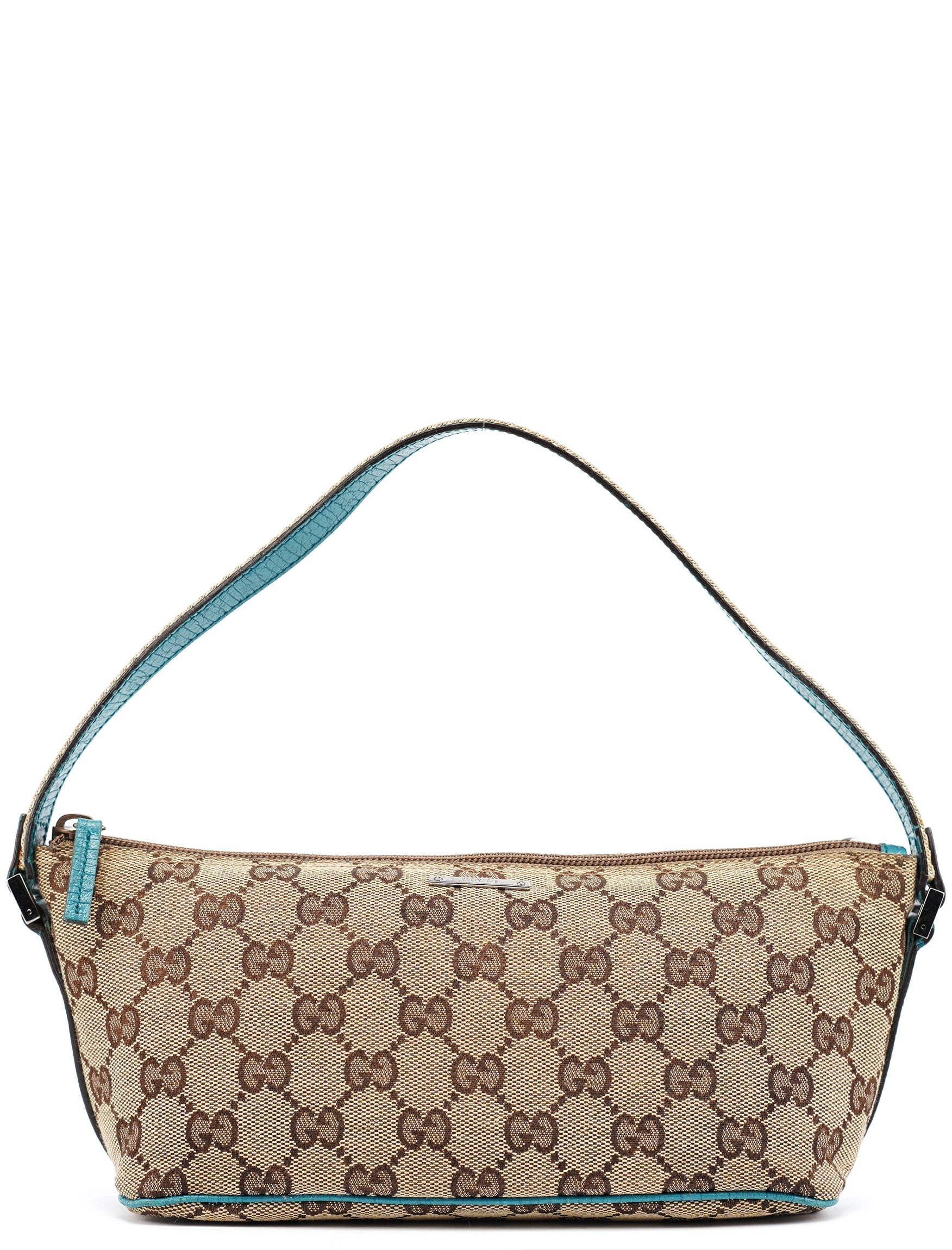 141809 Beige Turquoise GG Boat Pochette