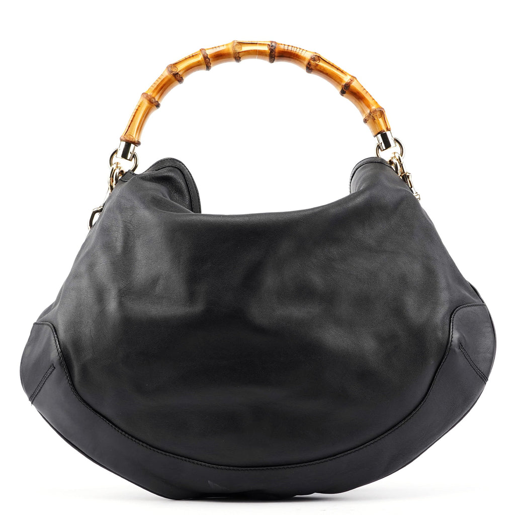 169976 Black Calfskin Bamboo 2-Way Bag