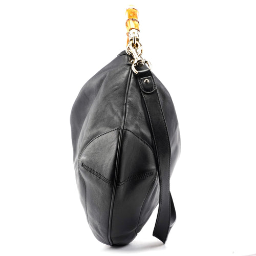 169976 Black Calfskin Bamboo 2-Way Bag